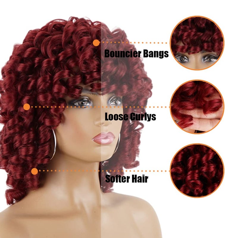 PHOENIXFLY Red Curly Wigs for Black Women Short Loose Burgundy Curly Wigs for Women Curly Synthetic Hair Wig Heat Resistant Hair Replacement with Wig Caps(Burgundy,Red) - Image 5
